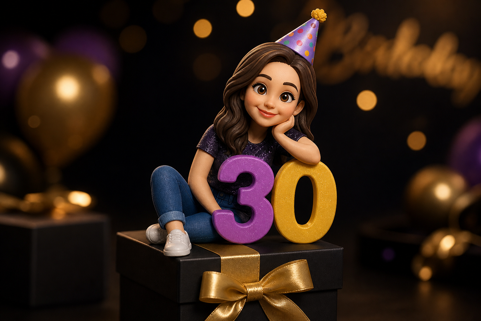 Именной 3D-подарок на день рождения — фигурка с цифрой и праздничным колпаком