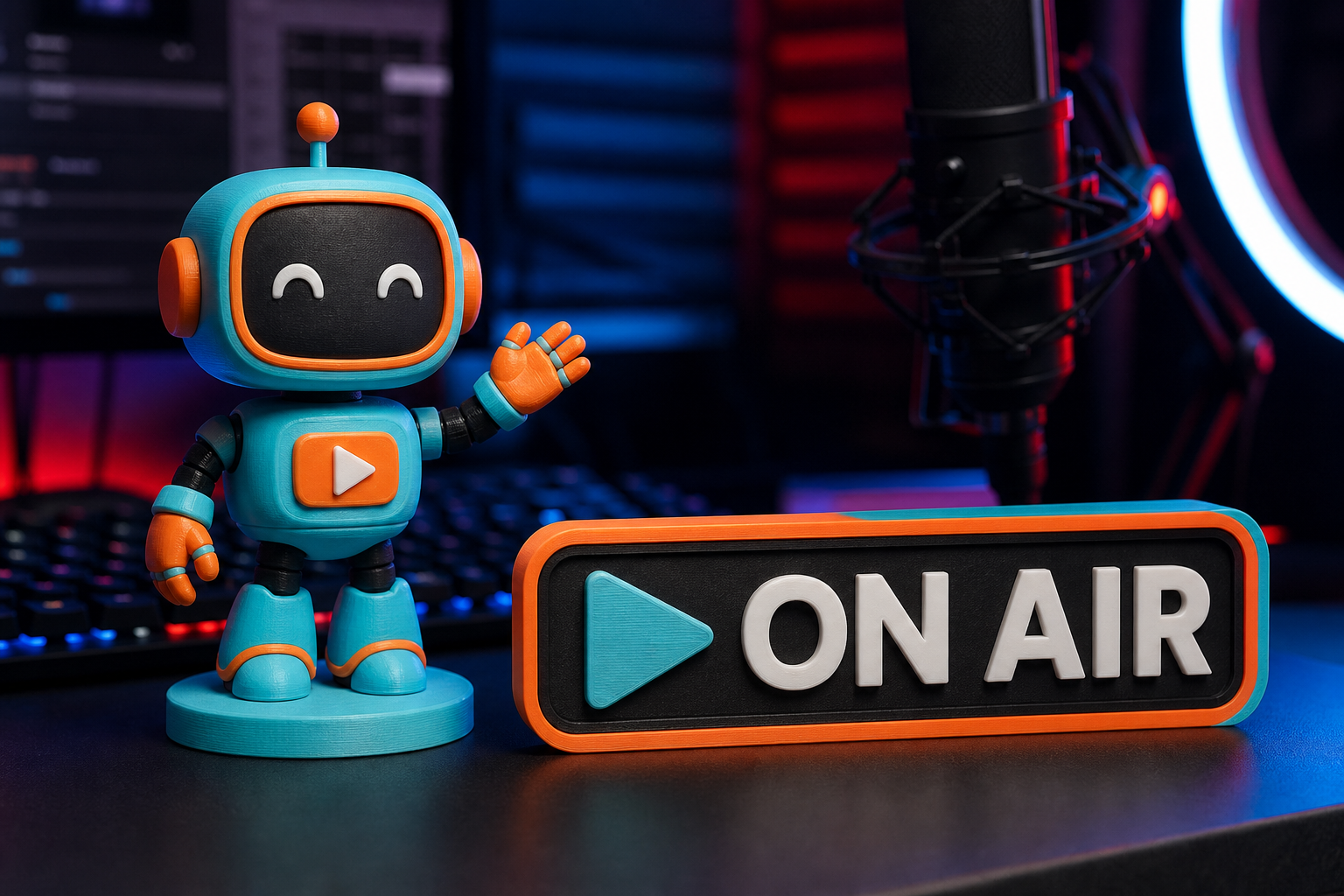 3D-маскот и табличка ON AIR для стола блогера — декор YouTube-канала